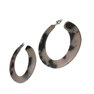 Leopard Tortoise Shell 2” Chunky Hoop Earrings | White/Dark Brown | New